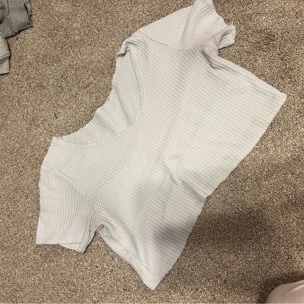 White Textured Short Sleeve Top